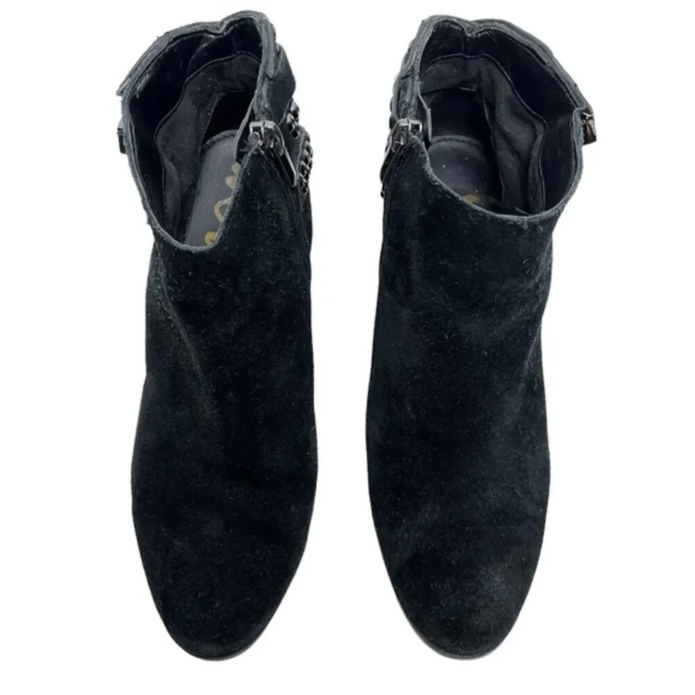 SAM EDELMAN PENROSE Black Ankle Booties Boots Buckles Gothic Leather Suede 6.5 - Picture 7 of 15
